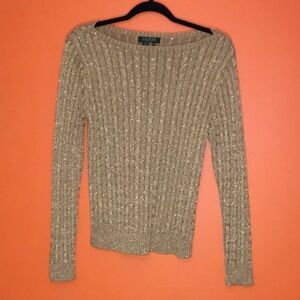 Lauren Ralph Lauren Sparkle Gold Glitter Thread Silk Sweater Petite Medium 6/8
